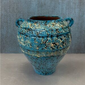 Decorative Turquoise Ceramic Planter Vase with Handles 6”